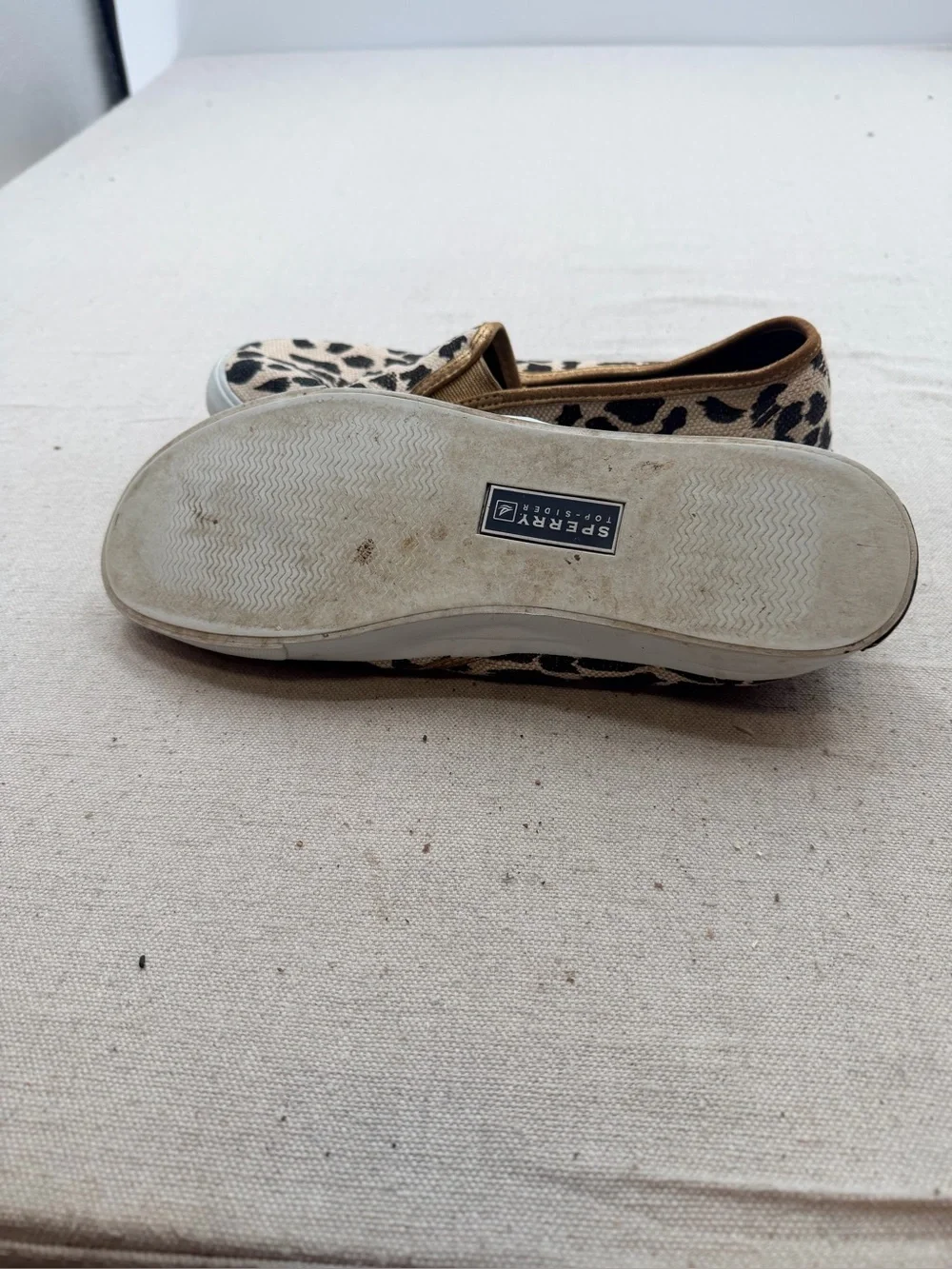 Sperry Leopard Print Slip-On Flats with Metallic Trim - Women's Brown
